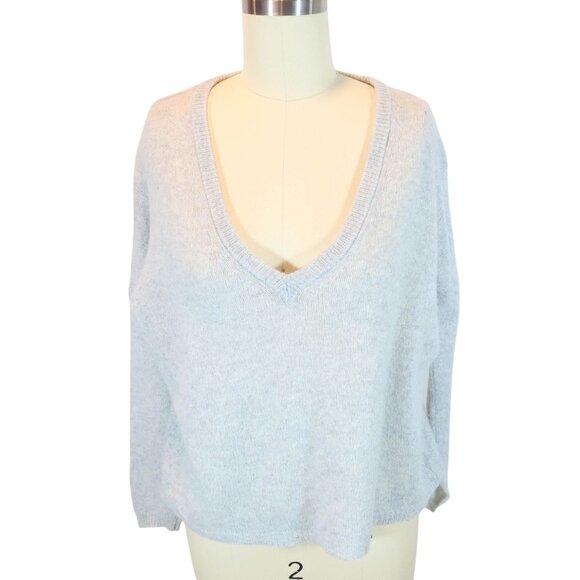 BRODIE 100% Cashmere Lightweight Boxy V Neck Sweater Size S Quiet Luxury Gray - Picture 1 of 5